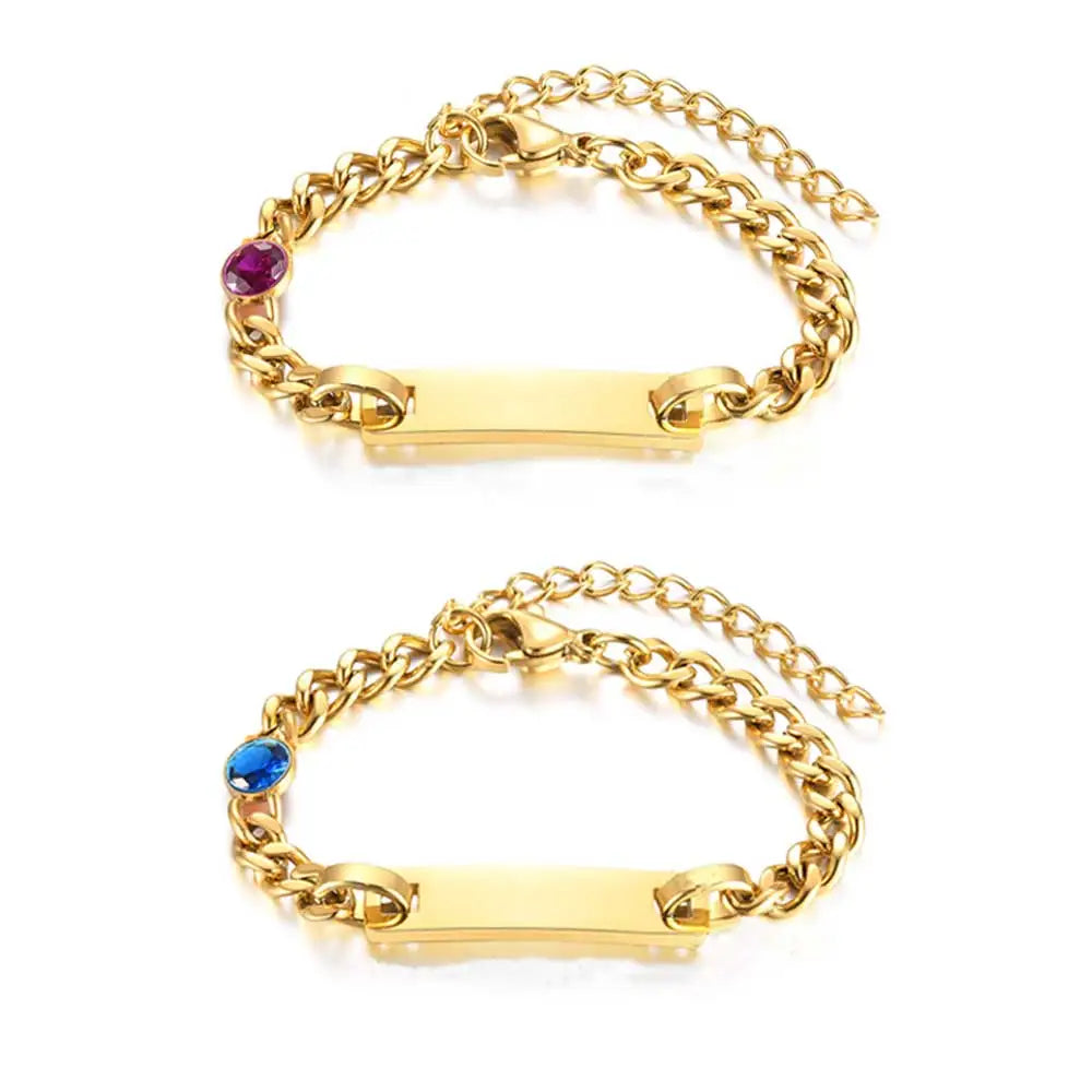 Goldix Personalized Cute Heart-Shaped 18K Gold Plated Stainless Steel Chain Link Bracelet Birthday Stone Blank Jewelry Gift for