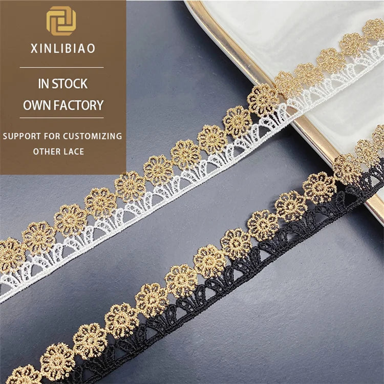 Embroidery Lace Lolita Skirt Accessories Unilateral Black White Gold Water Soluble Lace Tulle Wedding Sewing Plus Flower