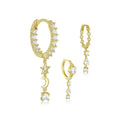 LOZRUNVE 925 Sterling Silver Cubic Zirconia Cluster Long Chain Moon Star Drop Hoop Earring Set