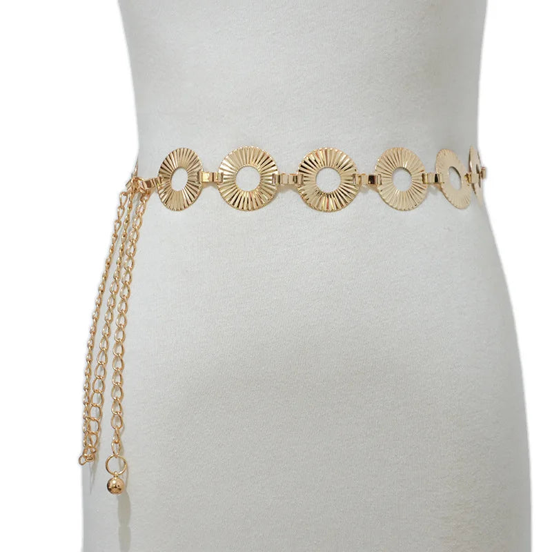New Fashion Beautiful and Elegant Waist Chain Women's Popular Metal Disc Chain Belt