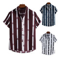 Lidong Modern MNN Short Sleeve Casual Shirt 100% Polyester Striped Breathable with Collar and Button for Summer