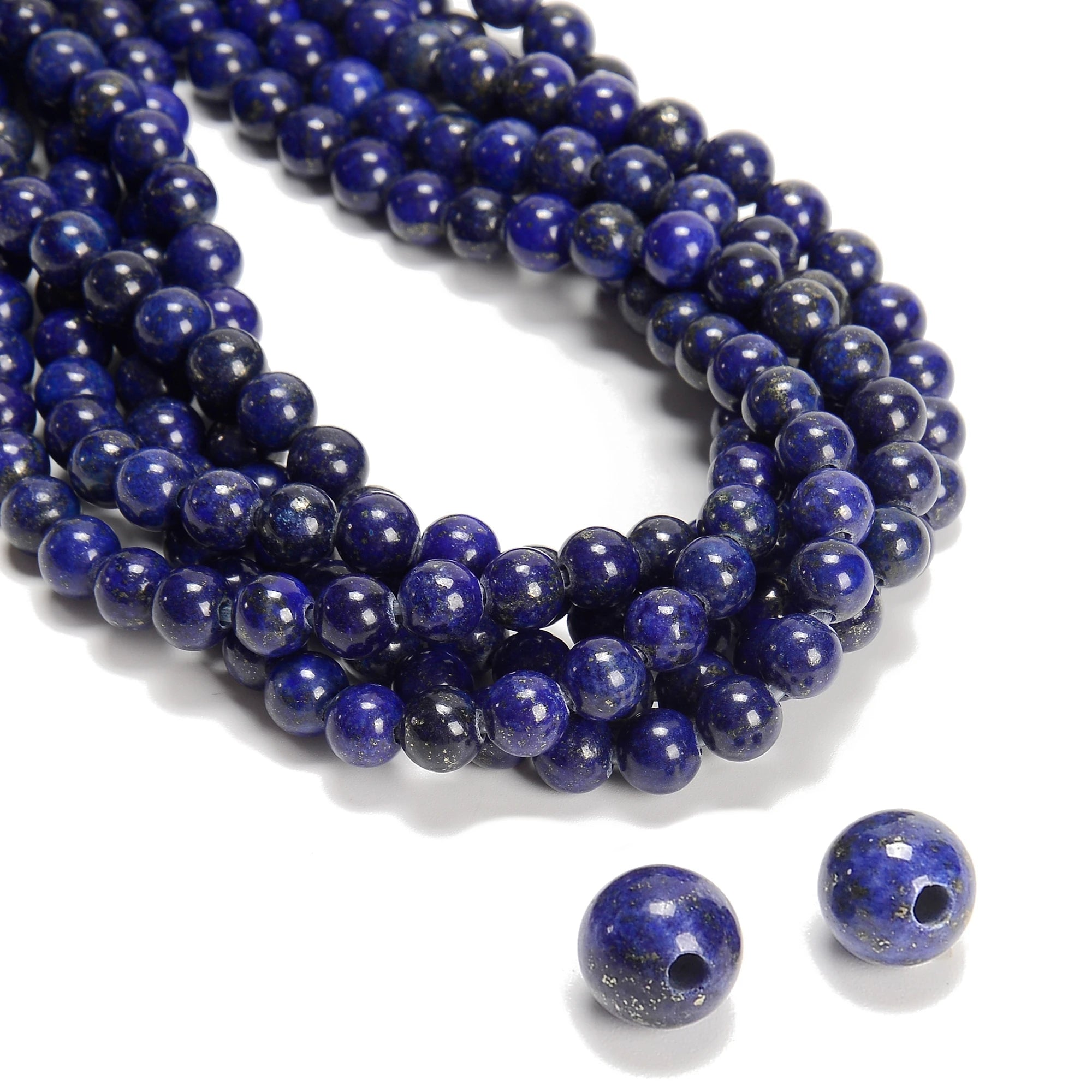 Bulk Price 2.0mm Large Big Hole Smooth Round Gemstone Bead Natural Lapis Lazuli Stone Beads for Jewelry Making 8mm 10mm