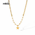 Luxury 18K Gold Plated Stainless Steel Fresh Water Pearl Beaded Chain Gold Seed Bead Chain Star Pendant Necklace