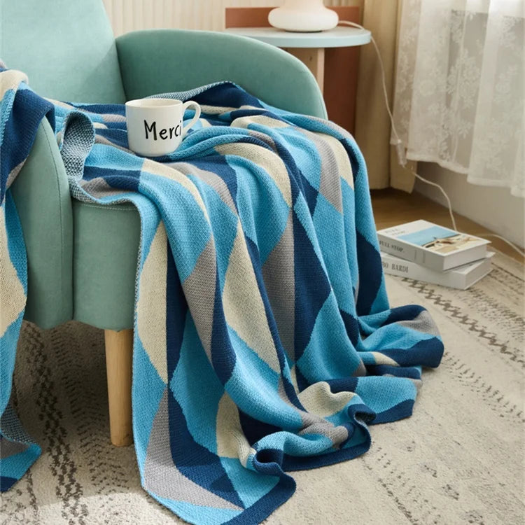Cotton Knitted Casual Geometric Blanket Business Office Travel Office Cover Leg Lunch  Knitted Throw Blanket MY