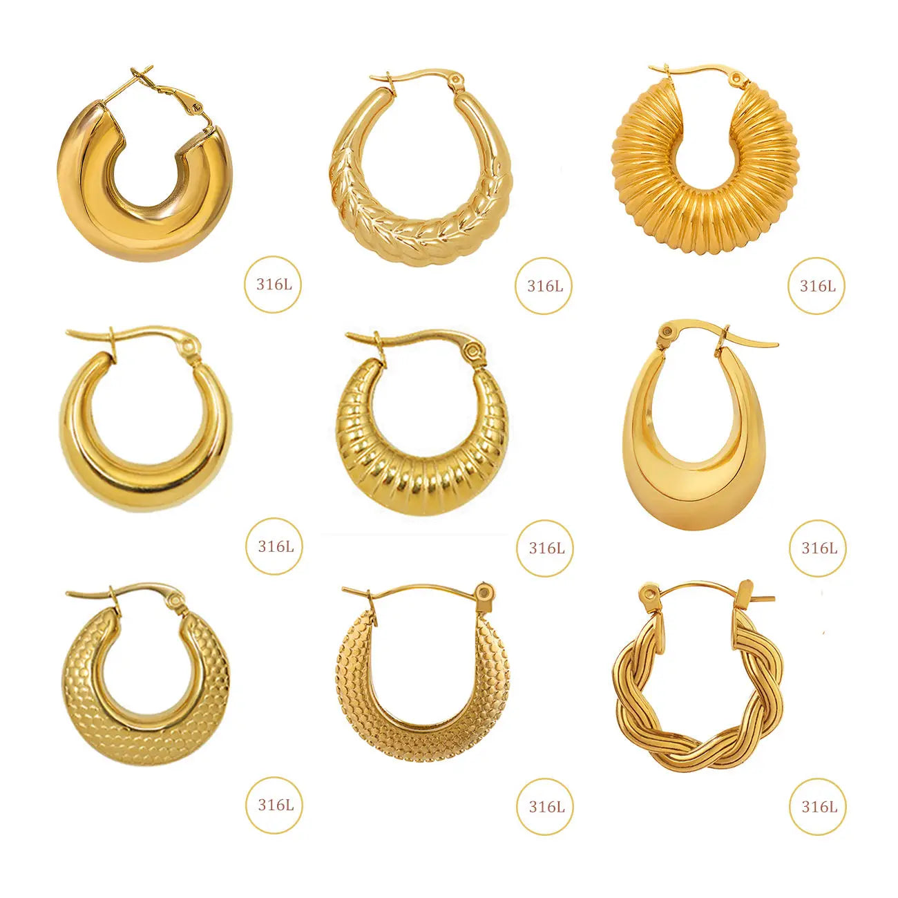 Wholesale Custom Fashion 18K Gold Plated Stainless Steel Chunky Hoop Earrings Jewelry for Women Bijoux