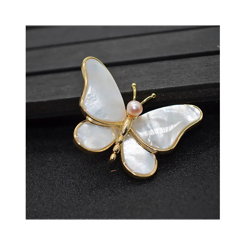 Natural Freshwater Mother of Pearl MOP White Shell Butterfly Brooch Wholesale