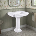 European Style 81cm White Ceramic Traditional Rectangular Pedestal Sink 9L Capacity Single Hole Installation Glazed Bathroom