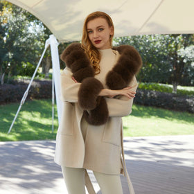 Janefur Fashion Lady Wool Coat Real Fox Fur Cuff Winter Spring Custom Ladies Cream Cashmere Fur Coat