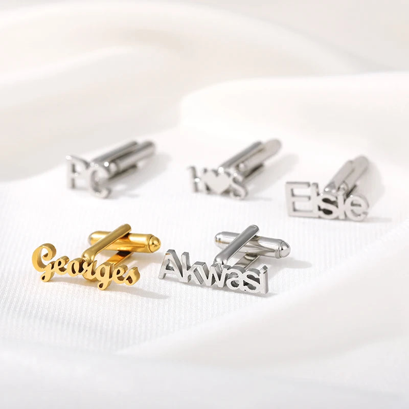 Personalized Custom Logo Cufflink  Engraved Name Initials Cufflinks  for Men Stainless Steel Jewelry Gift