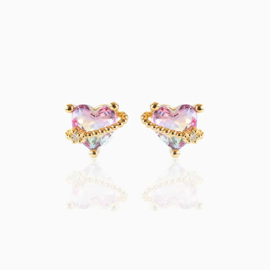 ZUOLA Trendy High Quality Eco-friendly Brass 925 Silver Pole 18k Gold Plated Heart Zircon Stud Earrings for Women