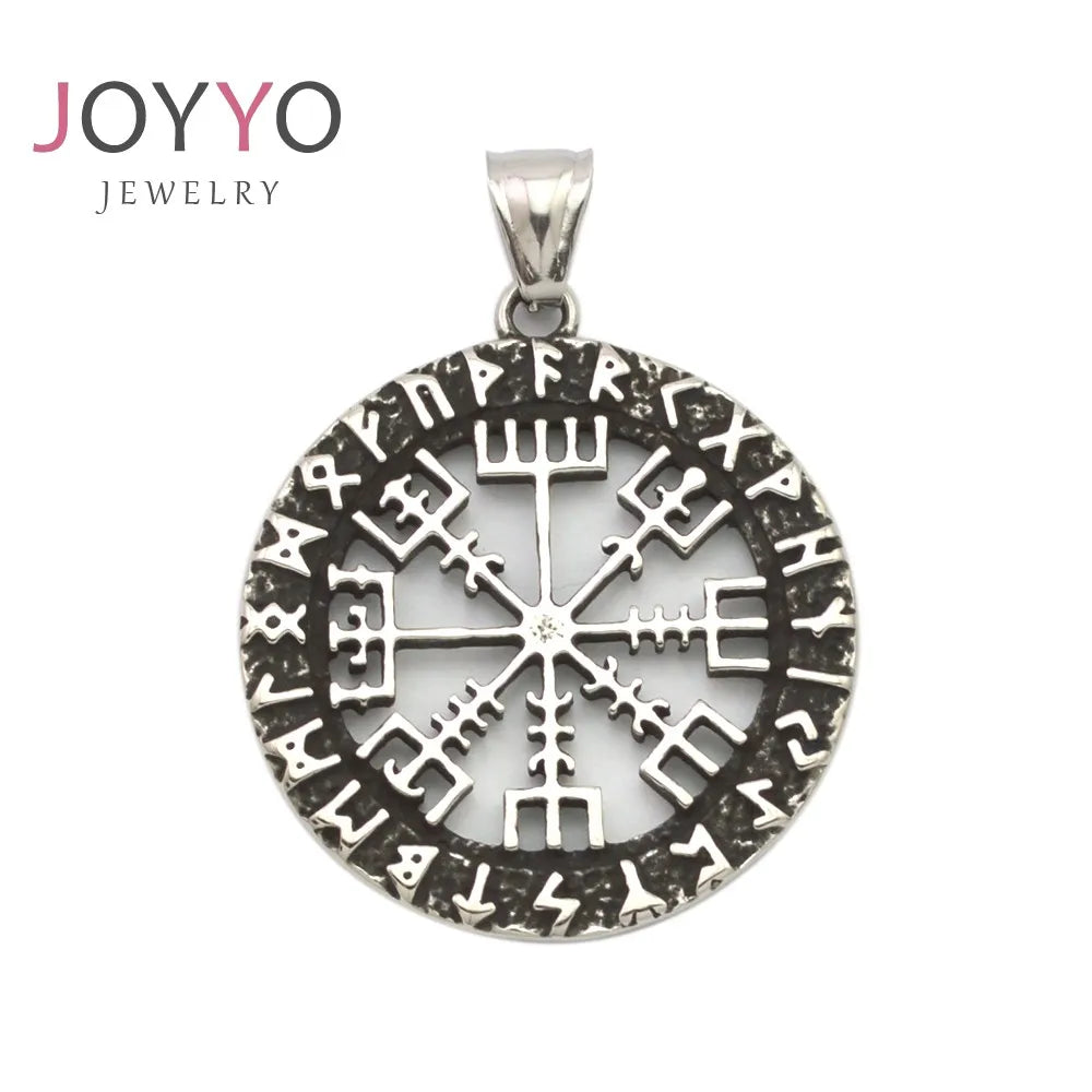 Punk Nordic Pendant Stainless Steel North Viking Pendant Men Biker Compass Necklace Jewelry