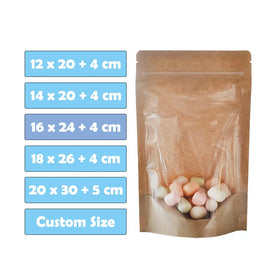 16x24cm in Stock One Side Clear One Side Brown Kraft Paper Stand up Resealable Food Kraft Paper Packaging Bags
