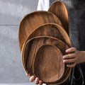 Handmade Wood Dinner Plates Breakfast Coffee Tea Snack Irregular Oval Solid Acacia Wood Plates Serving Tray