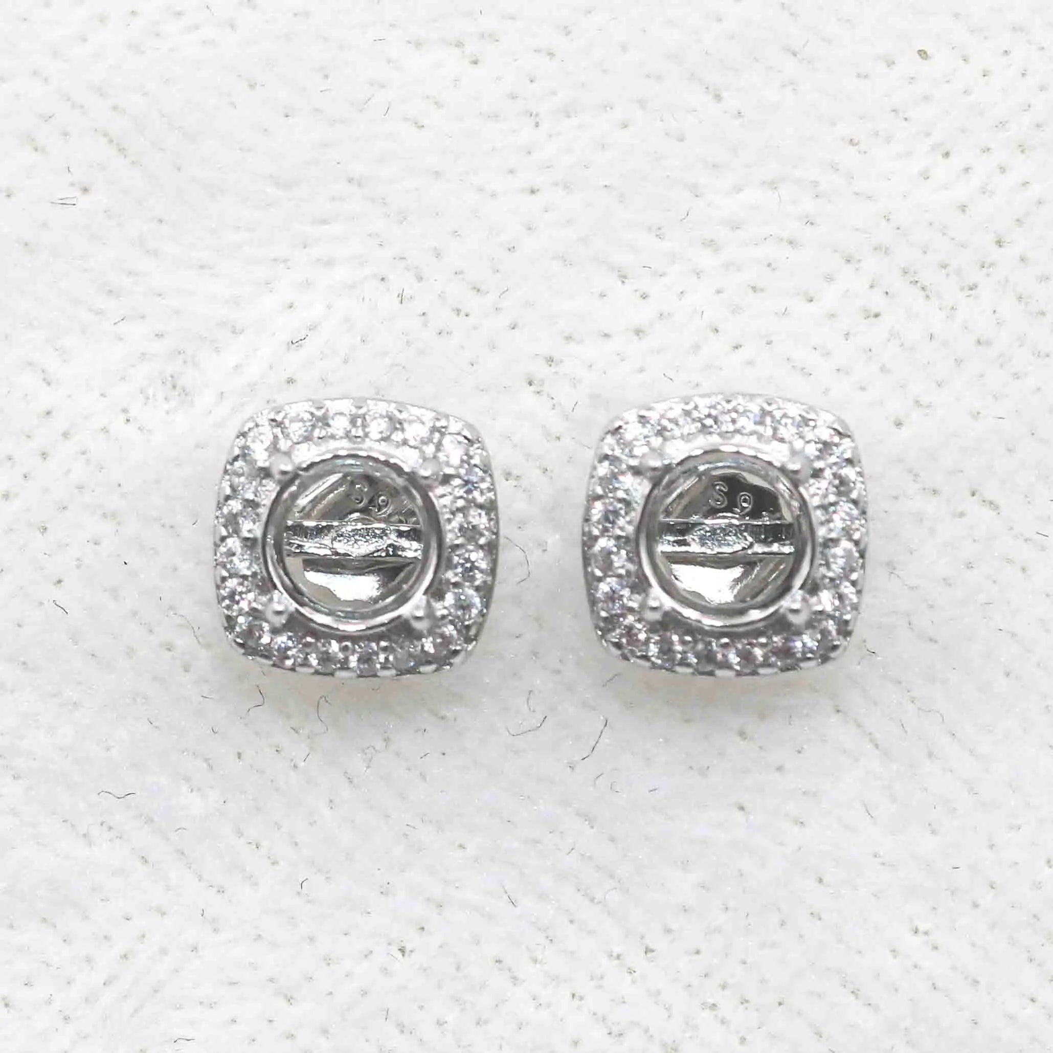 Sterling Silver 4mm/5mm Semi Mount Stud Earrings Empty Frame Support Blank Setting S925 Base Without Center Stone for DIY Inlay