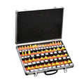 50 Pieces 1/4" Round Shank 2 Blades Router Bits Set With Aluminum Box Carbide Cutter Head Steel Cutter Body Painted Coated