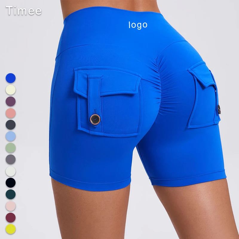 Women's High-Waisted Cargo Tight Shorts Quick Dry Button-Up Yoga Pants for Running Fitness Breathable Solid Plus Size Options