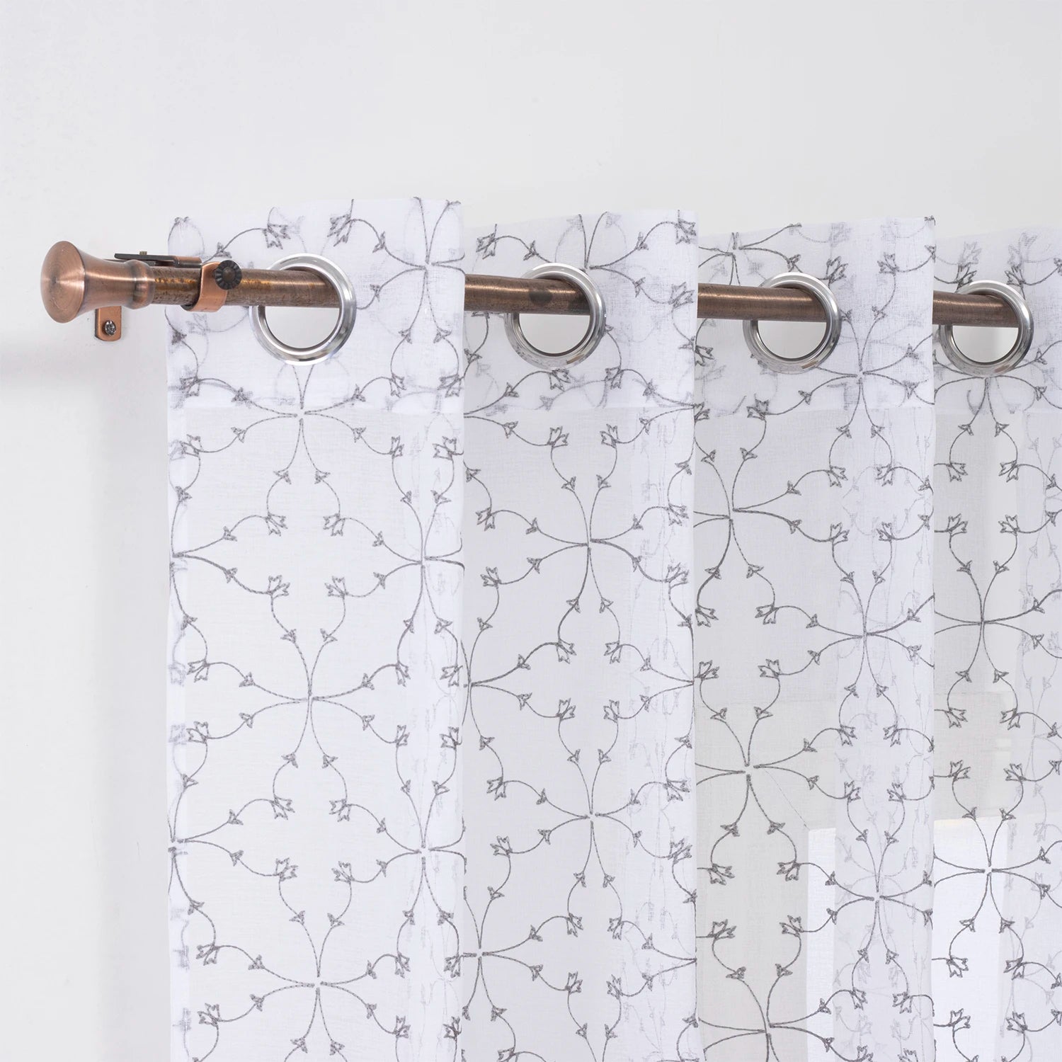Wholesale White Living Room Window Decor Organza Grommet Sheer Curtains Plant Pattern Polyester Embroidery for Embroidered