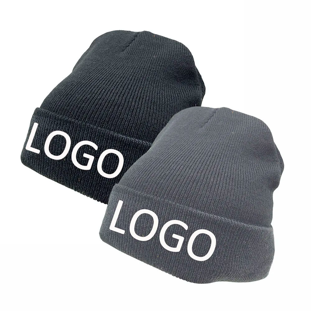 Custom Embroidery Logo Men Cuffed Winter Hats Beanie Knit Thermal Warm Black Acrylic Skully Cap Hat Personalised Toque