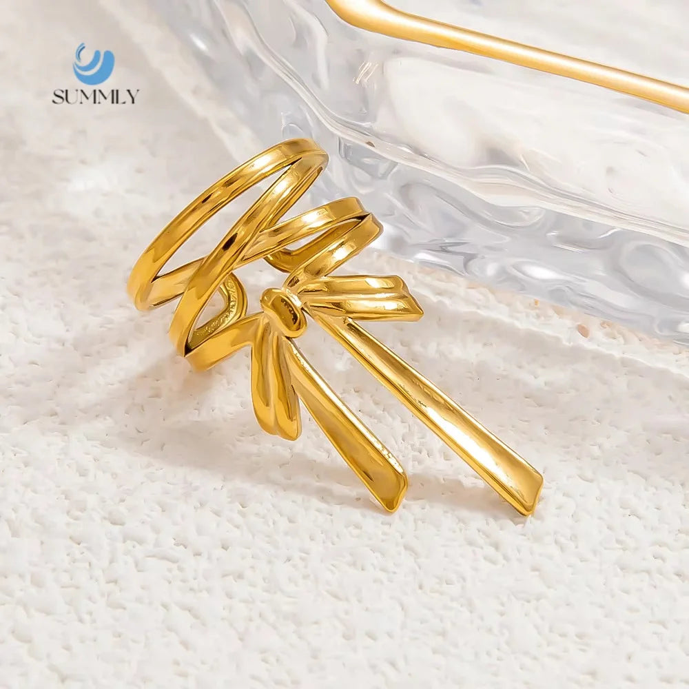 SUMMLY Vintage Wholesale Personalised Niche Premium Feeling 18K Gold Plated Stainless Steel Open End Adjustable Ring