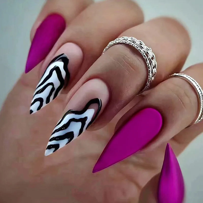 High Quality Stiletto French Acrylic Press on Nails False Nails 24pcs Almond Purple Press on Nails