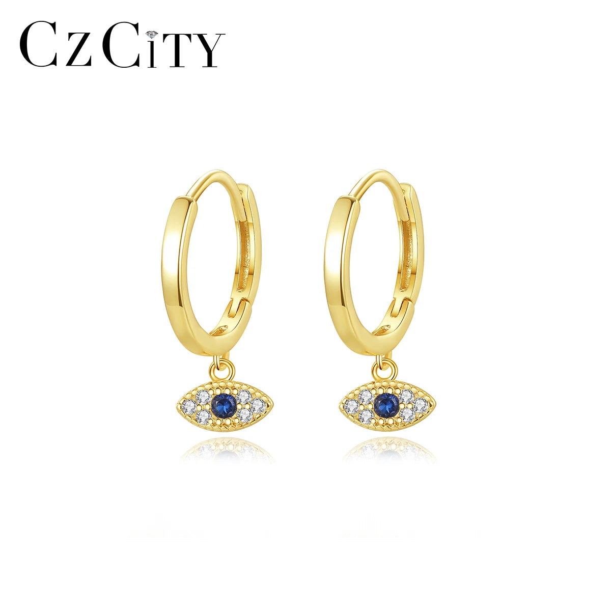 CZCITY Fashion Earring Jewelry 925 Silver Earring 14k Gold Plated Devil's Eye Girl Jewelry Zircon Stud Earrings