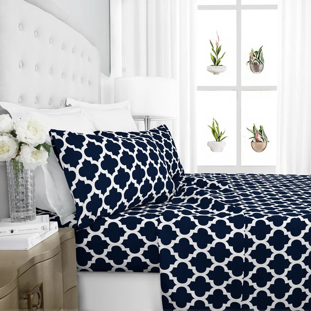 OEM/ODM 3/4 Pcs American Size Blue Brushed Microfiber Fitted Bed Sheet Set with Pillow Covers Folded 200TC Hotel & Home Use