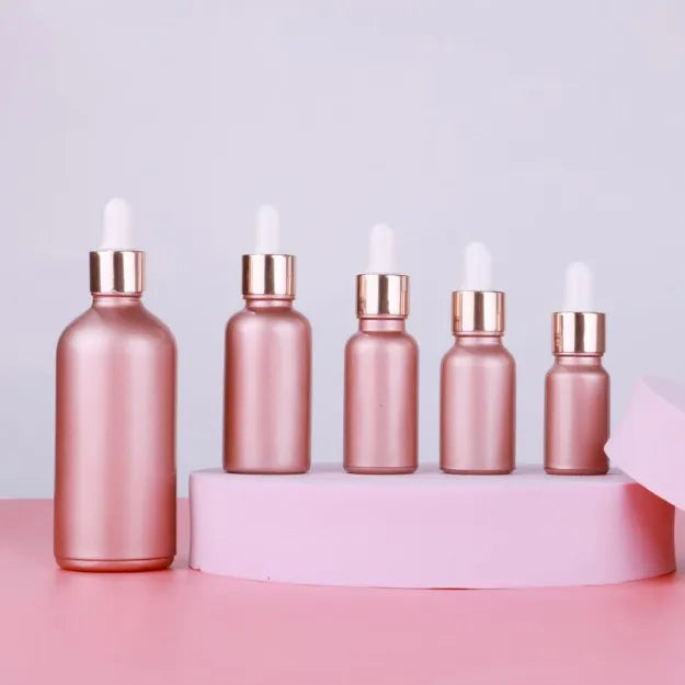 Luxury Essential Oil Glass Bottle with Dropper 5ml 10ml 30ml 50ml 100ml Matte Rose Gold Glass Cosmetic Dropper Bottle