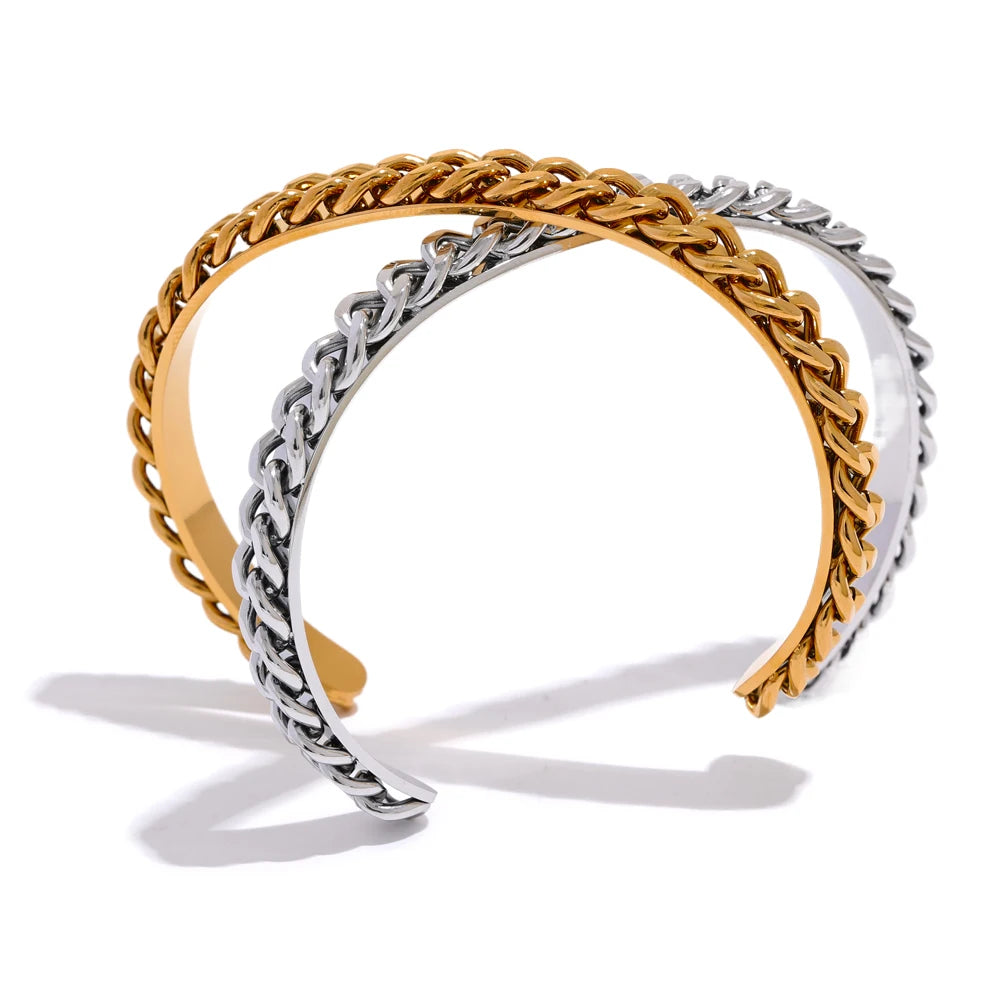 JINYOU 2182 Stainless Steel 316l Handmade Polished Exquisite Cuff Bracelet Bangle Waterproof Metal Texture Charm Wrist Jewelry