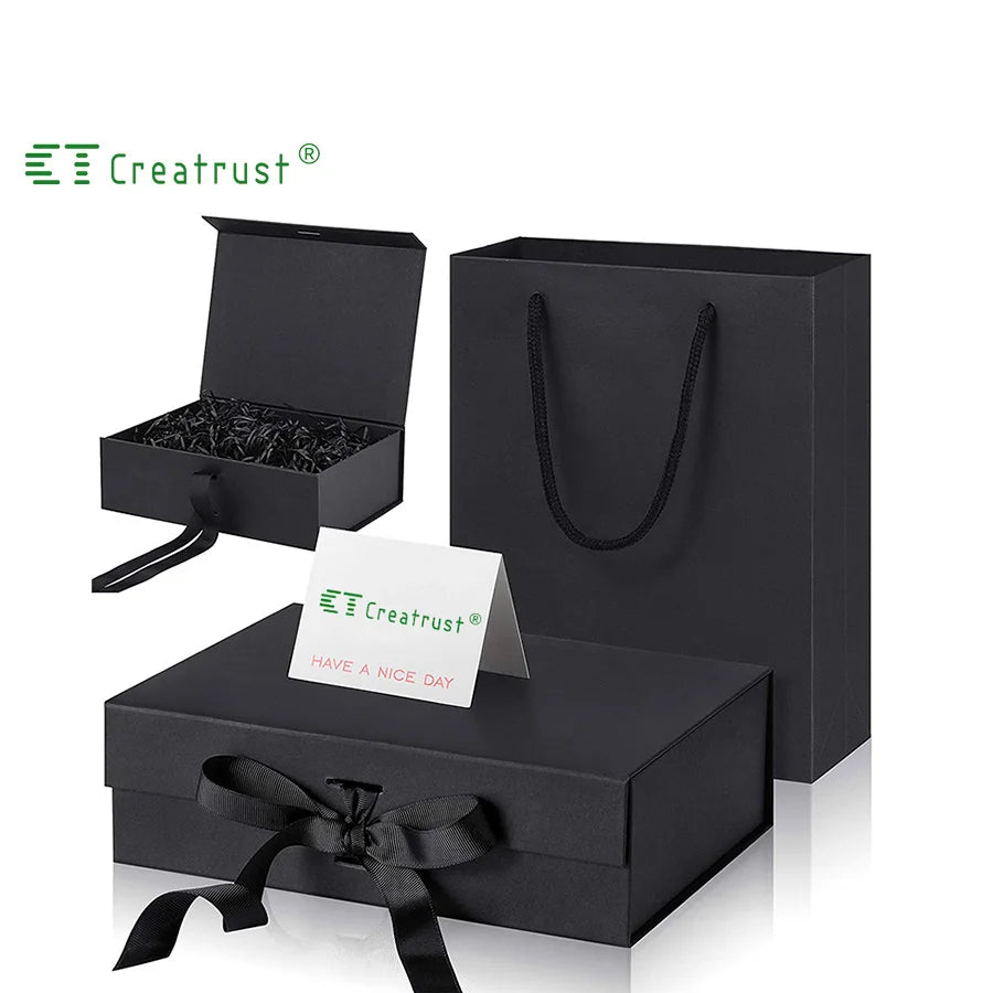 Creatrust New Arrival Craft Manufacture Jewelry Custom Printed White Cardboard Bags Gift Shopping Black Paper Bag With Handle