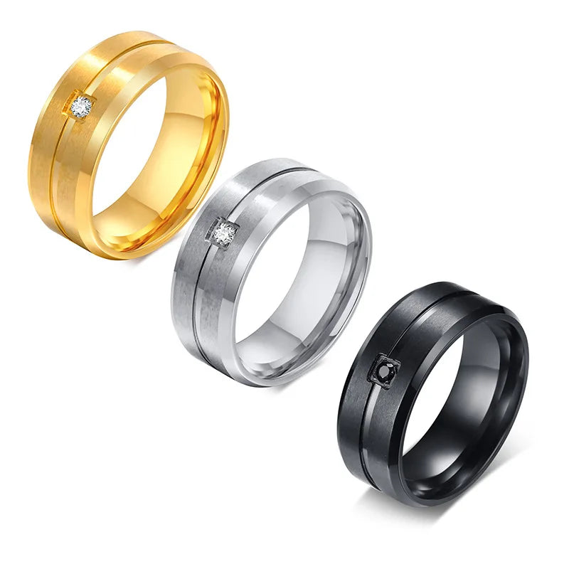 Hot Sale Titanium Steel Classic Engagement Ring Designs Men's Gold Plated Zircon Personalized Finger Rings Gift Party Jewelry