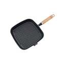 Cast Iron Grill Pan Steak Square Fry Pan with Wood Handle