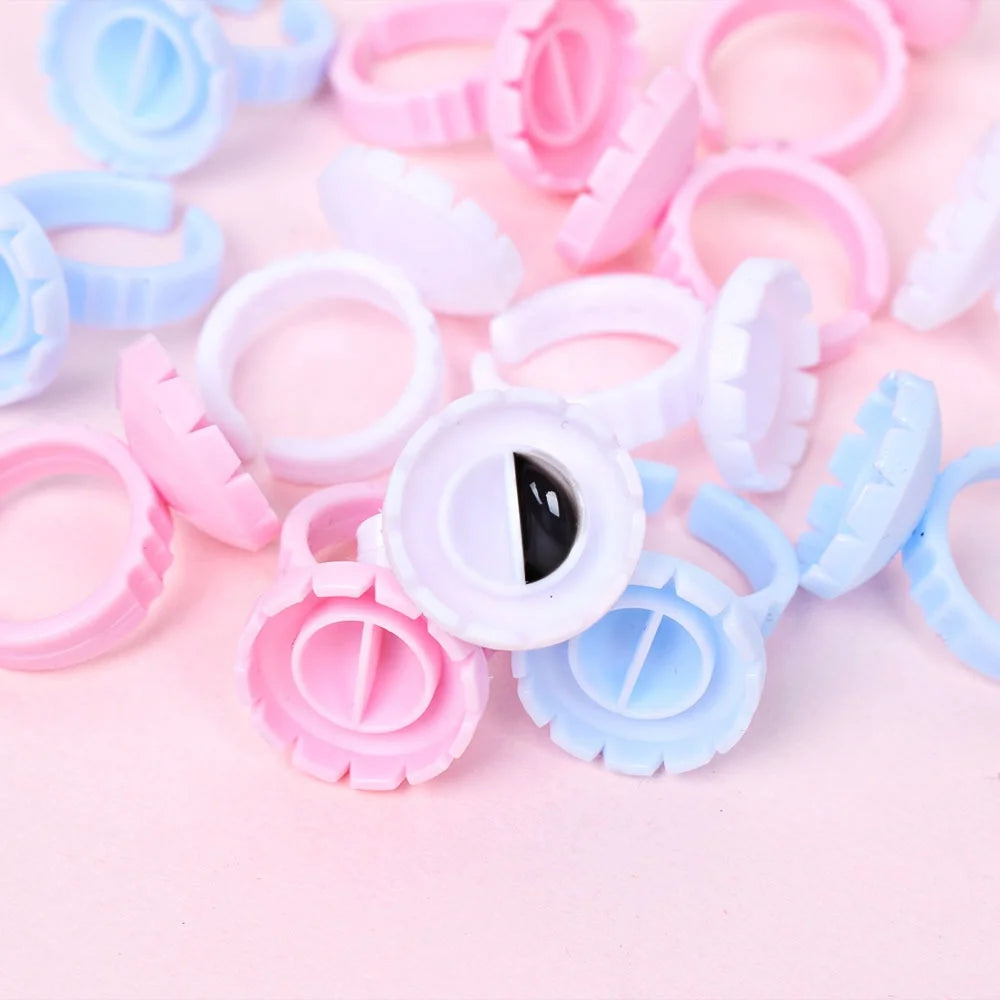 Wholesale Plastic Glue Ring Heart Shape Plastic Eyelash Flower Cup Glue Rings for Lash Extensions Tools