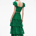 High-end Chiffon Emerald Green Ruffled Chantilly Chiffon Dress Lace Fabric