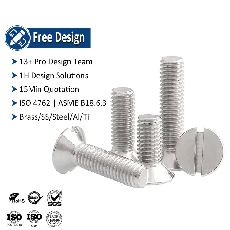 DIN 963 Inox Stainless Steel Screw M1.6 M2 M2.5 M3 M4 M5 M6 M8 304 316 SS SUS A2 A4 Flat Slotted Countersunk Head Screw
