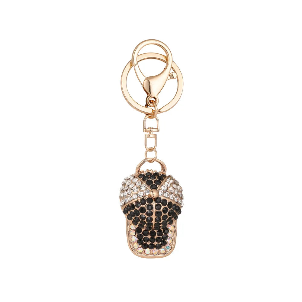 2025 New Arrived Diamond Baseball Cap Shape Keyring Bling Red White Rhinestone Baseball Hat Car Keychain Sports Accessory