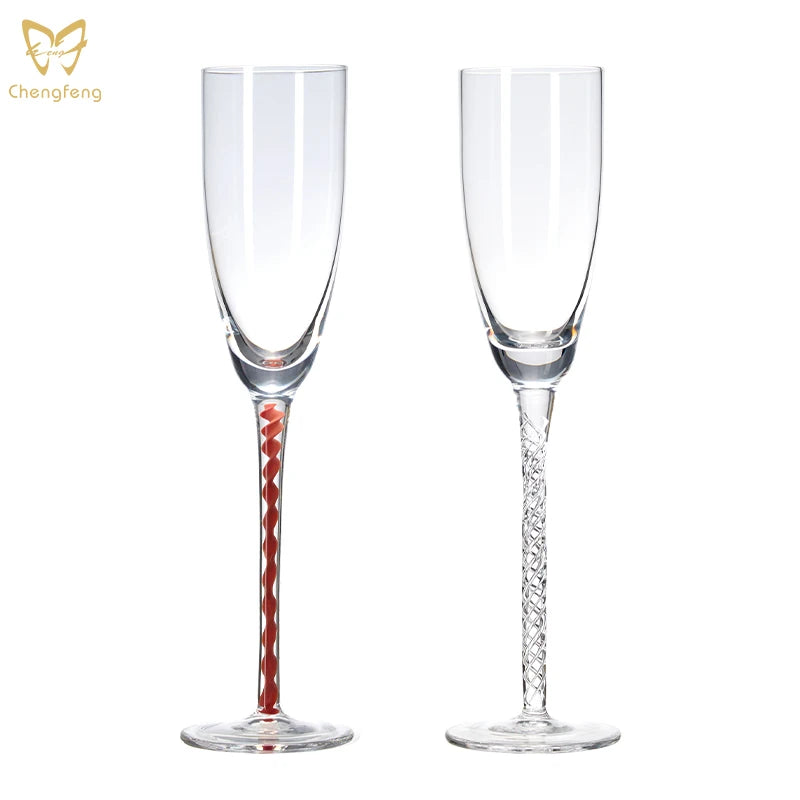 Lead-Free Crystal Spiral Stem Wine Glasses Handcrafted Champagne Flutes Red Wine Goblets Custom