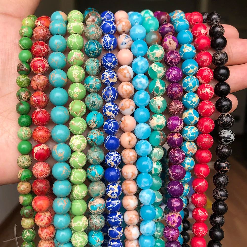 Wholesale Imperial Sea Sediment Jasper Stone Beads 4/6/8/10/12MM Round Colorful for Jewelry DIY Making