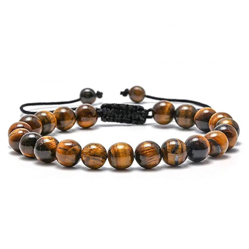 New Arrival 8Mm Natural Tiger Eye Stone Bracelets Hand Woven Adjustable Natural Stone Beaded Yoga Bracelet for Women Men MegaBDM