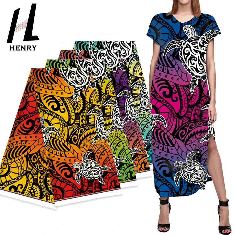 Henry Factory Polynesian New Design Sea Turtle Printed Polyester Fabric for Shirts & Mumu Dress