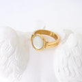 Fenny 18K Gold Plated Ready to Ship Non Tarnish Elegant Charm Vintage White Shell Stainless Steel Ring for Women