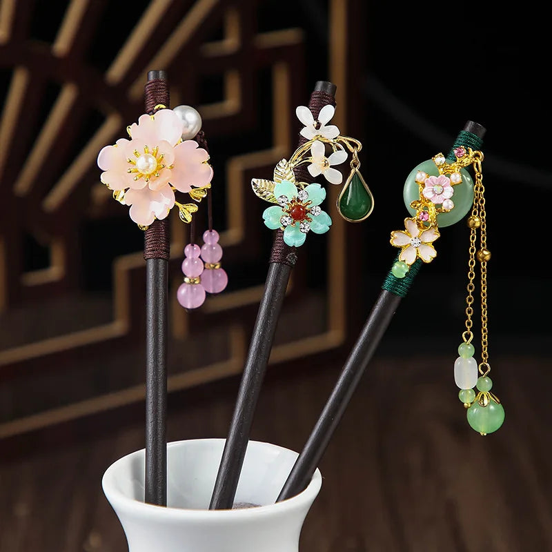 Vintage Chinese Style Sword Hair Stick Chopstick Women Ancient Wooden Hairpin Retro Chinese Hair Stick With Crystal Tassel
