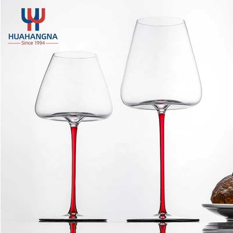 Premium Luxury Large Crystal Clear Red Long Stem Wine Burgundy Handmade Exquisite Transparent for Birthday Party Gift Box