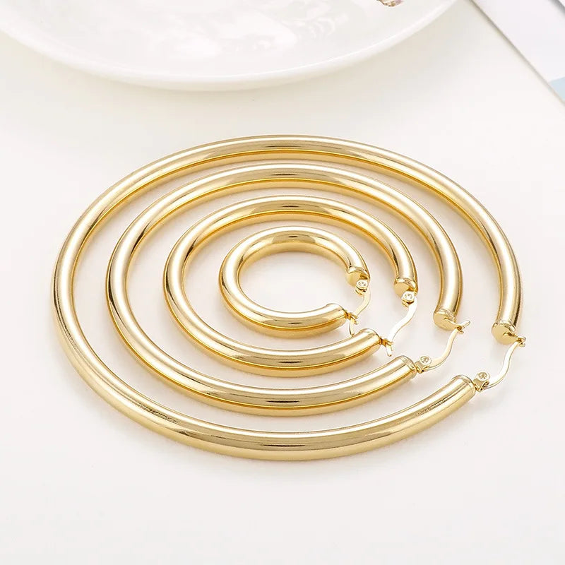 SSeeSY Custom Non Tarnish Free Gold Plated Waterproof Stainless Steel Hypoallergenic Big Hoop Fashion Earrings Jewelry