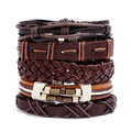 Trendy Ethnic Men's Wholesale Handmade Genuine Leather Rope Antique Bronze Plated Geometric Wrap Bracelets Sets-High Quality