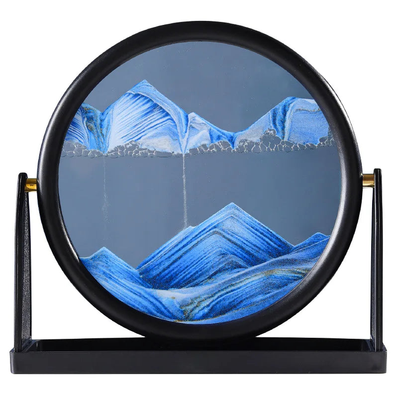 12inches Hourglass Dynamic Display Quicksand Painting Mountain Flowing Sand Picture Round Glass 3D Moving Sand Artfor Kids Gifts