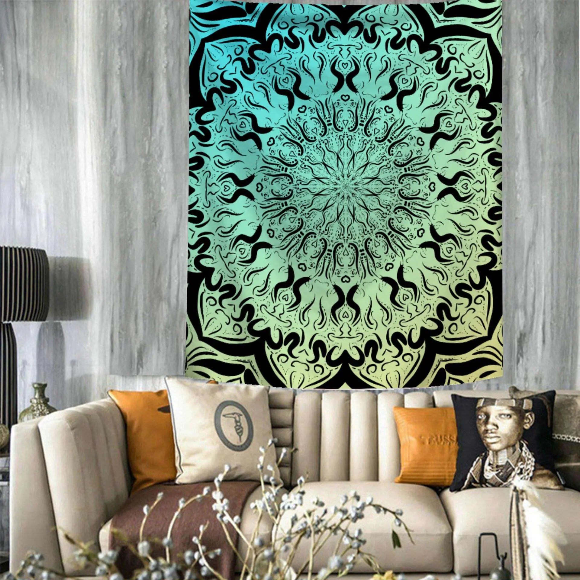 Custom Logo Aesthetic Mandala Tapestry Indian Bohemian Boho Colorful Wall Tapestry for Bedroom