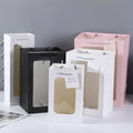 Wholesale White Print logo Paper Tote Bag Flowers Packaging Glassine Gift Paper Bags with clear Window hang Tag
