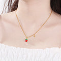 Dreamshow Women's 18K Gold Plated Zircon Crystal Fruit Pendant Necklace with Link Chain Cute Korean Jewelry