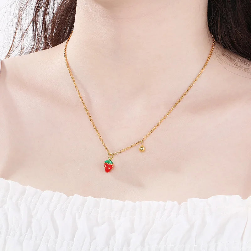 Dreamshow Women's 18K Gold Plated Zircon Crystal Fruit Pendant Necklace with Link Chain Cute Korean Jewelry