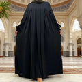 Crew Neck Muslim Women Closed Abaya Big Hem Pleated Dresses with Pockets Lantern Sleeve Islamic Prayer Garment (style 6683)